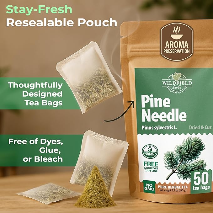 50 Bags Pine Needle Tea Dried Pine Needles Herb Tea (Pinus Koraiensis) - 50 Count 1.5g Bags Dried Needle Leaf Aguja De Pino