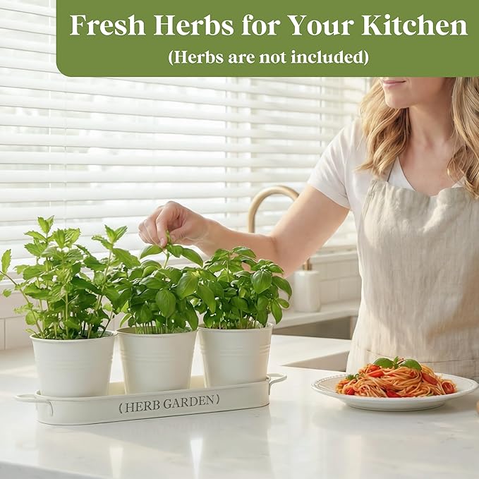 PERFNIQUE Indoor Herb Garden, Herb Planter for Indoor/Outdoor, Farmhouse Plant Pots, Windowsill Herb Garden with Tray(Planter only) Window Pots