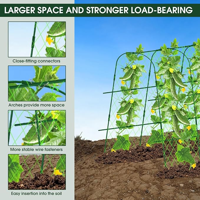 2 Pack 65"×48" Cucumber Trellis for Raised Bed, U-Shape Garden Trellis for Climbing Plants Outdoor, Metal Arch Vegetables Trellis, Detachable Cucumber Plant Support for Tomato,Squash