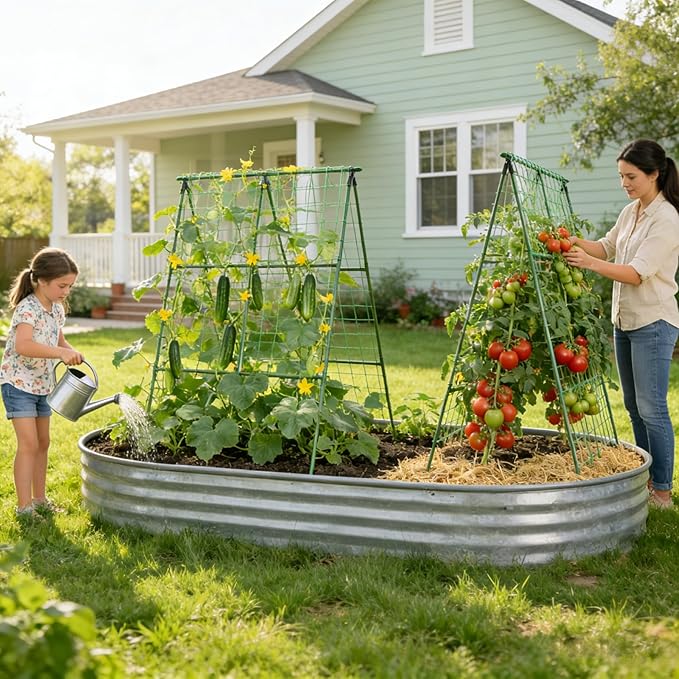 Miory Cucumber Trellis, 2 Pack A-Frame Trellis for Raised Bed, Garden Trellis for Climbing Plants Outdoor, Plant Support for Vegetables Vines, Steel with PE Coated (32" Lx48 H)