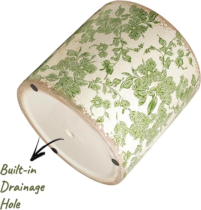 7.7" Large Green Plant Pots, Flower Pots w/Drainage, French Country Farmhouse Pots for Plants, Tree Pot for Olive & Money Tree, Garden & Home Decor, Gifts for Women,Indoor/Outdoor Planter