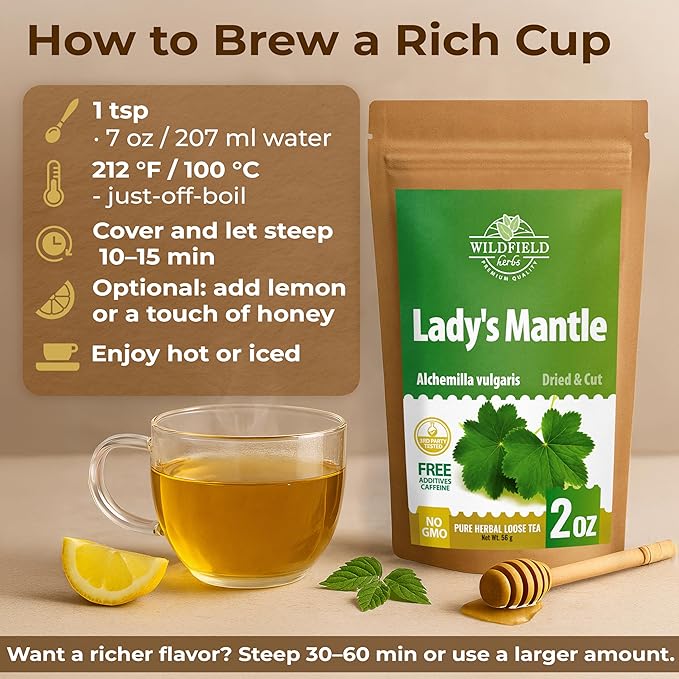 2 oz. Lady’s Mantle Herbal Tea (Alchemilla vulgaris) – 56g Dried Lady’s Mantle Herb Tea Alchemilla