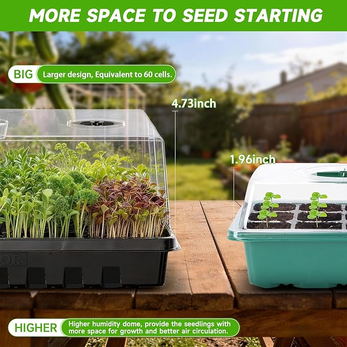 Seed Starter Tray, Seedling Trays Kit for Plant, Germination Trays with 4.73 Inch High Humidity Domes，Large Growing Space & Better Air Flow for Seed Starting, Growing Tray, Gardening Gifts, 6PCS