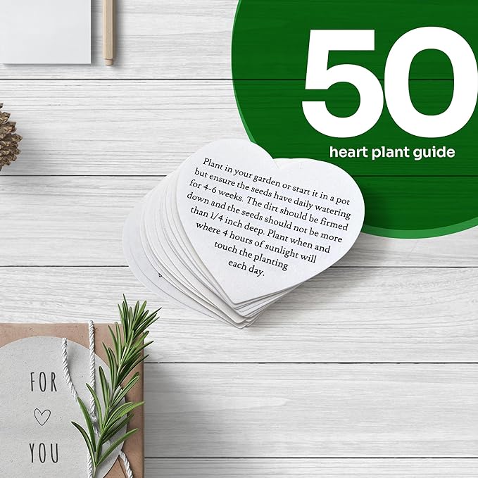 Seed Bloom 50 Set of Heart Planting Guide with Glassine Envelopes – Perfect for Seed Paper Products, Wedding Favors, and Gift Sets