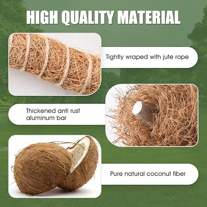 Handmade Coco Coir Moss Pole - 48 Inch Bendable Sticks Support for Climbing Plants, Monstera, Indoor Plants to Grow Upwards