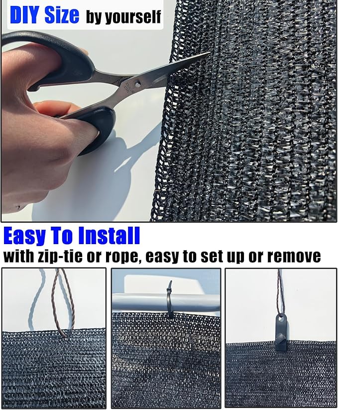e.share Shade Cloth, 40%-50% Sunblock UV Protection, 10 FT X 6.5 FT, Black Sun Mesh Net for Garden Plant Cover,Flowers,Greenhouse,Patio,Vegetables,Chicken Coops