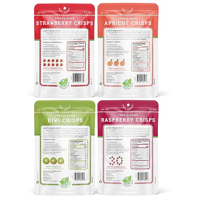 Nature’s Turn Freeze-Dried Fruit Crisps – Healthy, Gluten-Free, Crispy & Delicious, Plant-Based Snack, Ideal for Cereal, Smoothies, School Lunches, & On-the-Go, Sour Variety, Bags of 8 (0.53 oz Each)