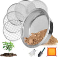 Soil Sifter Stainless Steel Rock Sifter with 5 Replaceable Mesh, Dirt Sifter for Gardening Compost Weed Sand Cat Litter Bonsai with Planting Mat,Shovel,Gloves