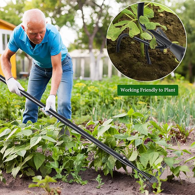 Garden Hoe - Heavy Duty 2 in 1 Hoe Garden Tool with Cultivator Claw Rake,75 Inch Long Handle Hoes for Weeding,Loosening Soil,Hand Weeder Tools for Indoor Outdoor Gardening,Planting,Cultivating,Digging