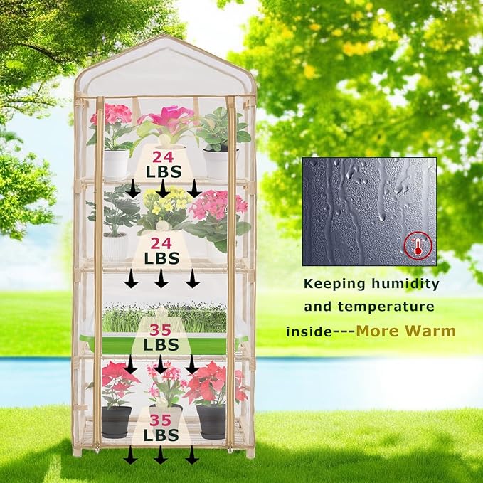 Garden 4-Tier Greenhouse – for Indoor Outdoor Gardening Hot House w/ Zippered Cover and Metal Shelves for Growing Vegetables, Flowers and Seedlings (PLGH704OWP)