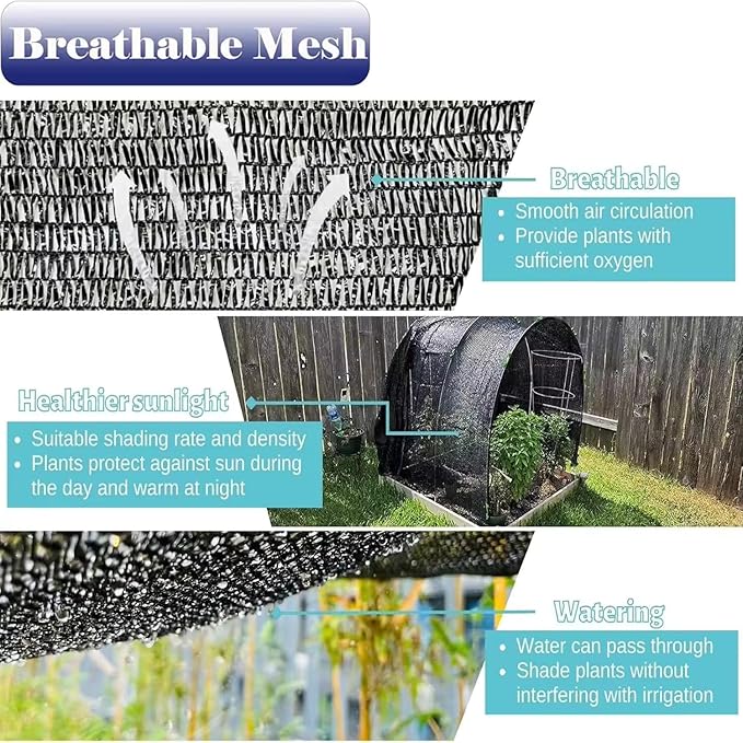 12X24Ft Shade Cloth for Garden, 90% Black Sun Shade Mesh for Plants Heat Protection, Outdoor Sunblock Mesh Tarp for Greenhouse, Plant Cover, Balcony, Gazebo, Deck, Porch, Carport