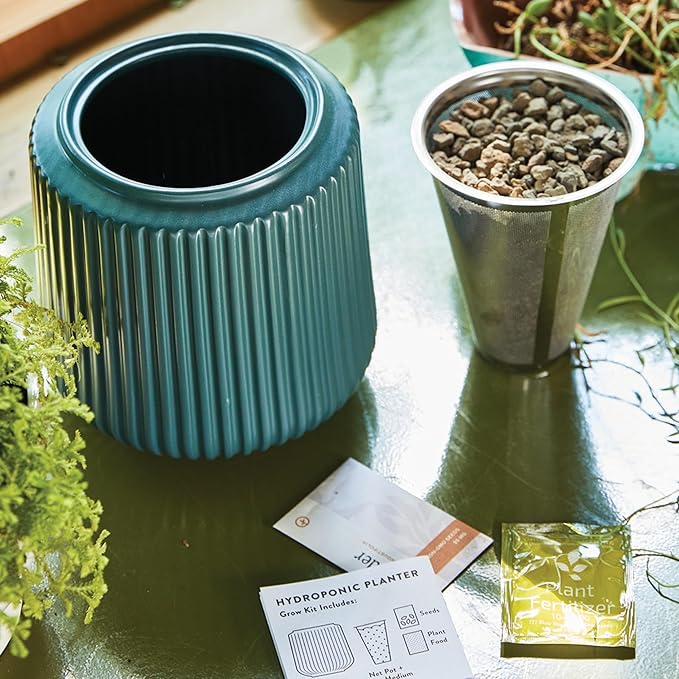 Modern Sprout Flower Grow Kit - Ceramic Planter with Indoor Hydroponics Growing System Kit Ideal for Living Room Decor - Unique Gardening Gifts - Daisy Daydream Self Watering Flower Planting Kit