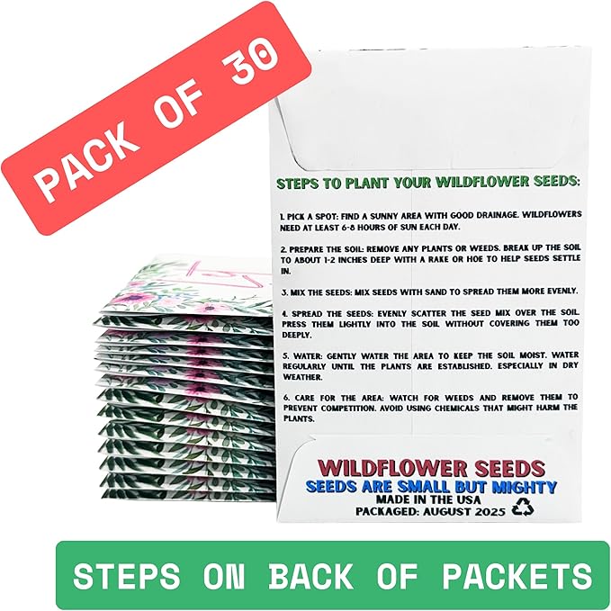 Let Love Grow Wildflower Seed Packets Party Favors (Pack of 30) - For Wedding Engagement Anniversary Bridal Shower Favor