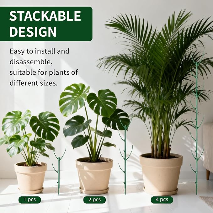 10 Pack Stackable Plant Support Stakes - Climbing Support for Indoor & Outdoor Use - Garden Accessories for Monstera, Pothos, Philodendron - Aesthetic Alternative to Moss Poles & Trellises