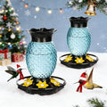 Fchstaer Glass Hummingbird Feeders for Outdoors Hanging Ant and Bee Proof 16OZ 2 Pack Blue Pineapple Humming Bird Feeder with 6 Feeding Ports and Ant Moat Hummingbird Gifts for Women Garden Decor