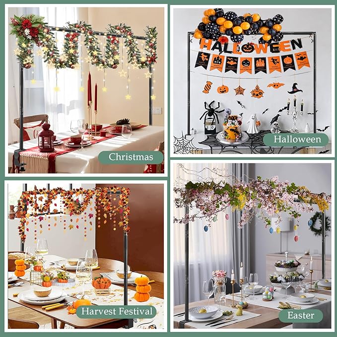 Over The Table Rod Stand with Clamps Adjustable 31"-110" Length 31"-64" Height, Table Balloon Arch Stand for Wedding Valentine Engagement Party, Black Table Arch Frame Hanging Decor Rod