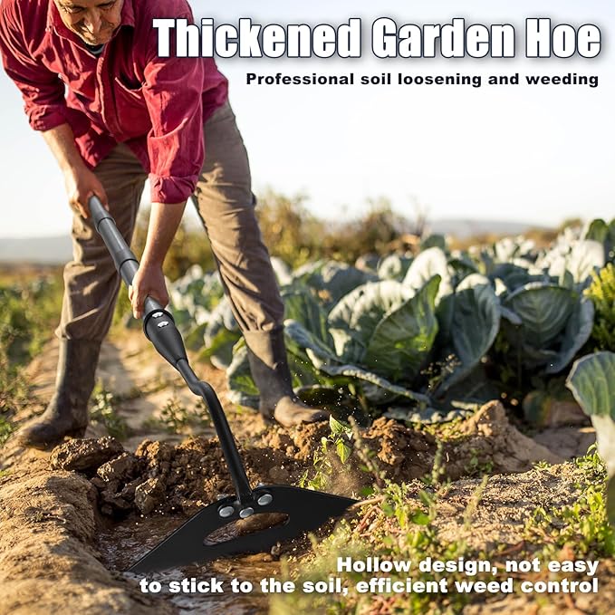 Hoe Garden Tool, 70 Inch Long Handle Hollow Hoe, Adjustable Manual Weeder Heavy Duty Garden Hoe for Weeding, Digging, Hoeing, Cutting and Loosing Soil