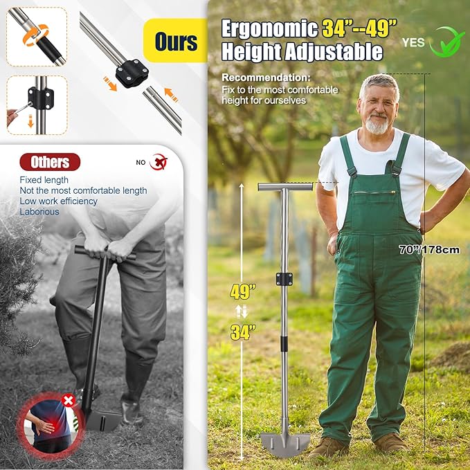 Lawn Edger, 34"-49" Edger Lawn Tool, Heavy-Duty Stainless Steel with Adjustable Handle & Foot Pedal for Straight & Curved Edges, Ideal for Lawn Trimming, Home Garden Lawn Care, Yard Maintenance