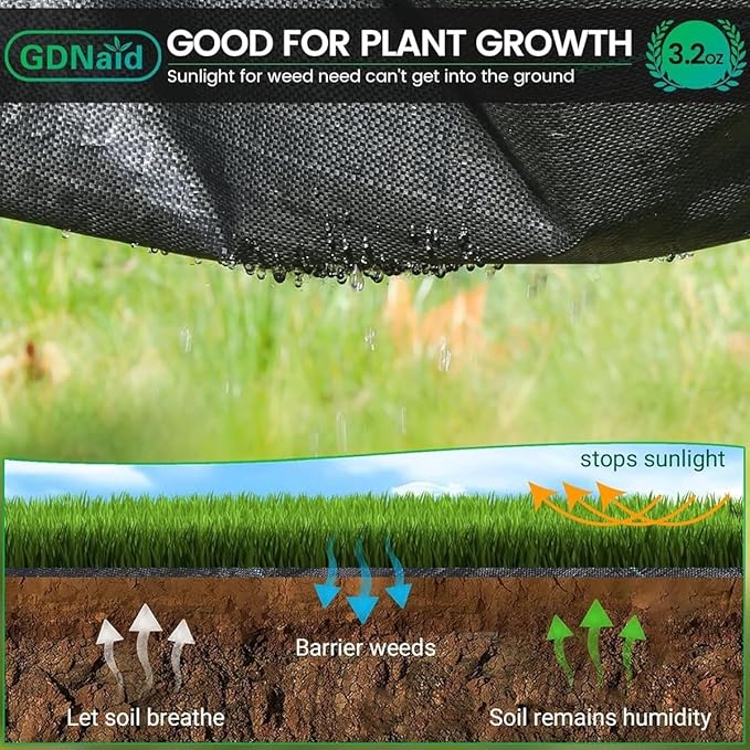 3ftx180ft Weed Barrier Landscape Fabric Heavy Duty, 3.2oz Weed Barrier Garden Fabric, Easy Setup Woven Landscaping Fabric