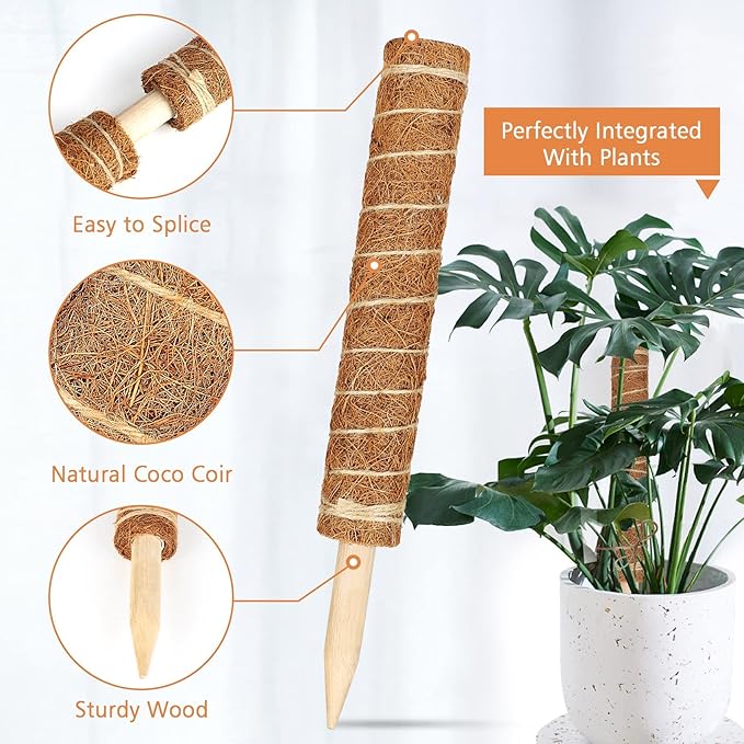 JJGoo Moss Pole for Plants Monstera,【6 Pack】 17 inch Plant Support Pole, Extendable Coir Totem Pole for Potted Plants Pothos, Train Indoor Climbing Plants to Grow Upwards