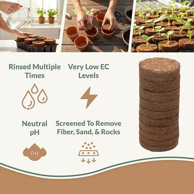 Coco Coir Discs (35mm 50-Pack) - Organic Coconut Coir Seed Starting Discs - Coconut Fiber Seedling Soil for House Plants & Indoor Plants - Organic Coco Coir for Potting Mix
