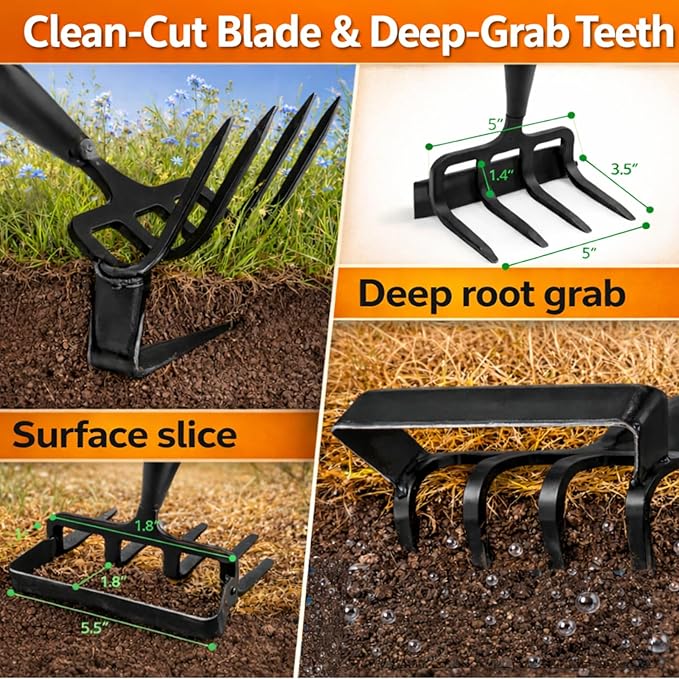 Garden Hoe with Cultivator Rake - Heavy Duty Stirrup Hoe Gardening Tool ,Sharp Blade,74 Inch Adjustable Long Handle,Weed Action Hoes for Fast Weeding,Grass Weeder Remover,Cultivating