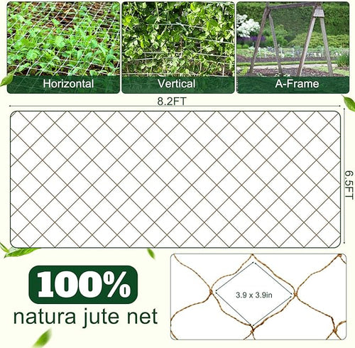 1 Piece 8 ft Jute Net Plant Support Netting Heavy Duty Garden Plant Trellis Netting for Climbing Plants Outdoor Indoor Grow Net for Cucumber Vine Tomatoes Peas Flower Fruits Vegetables