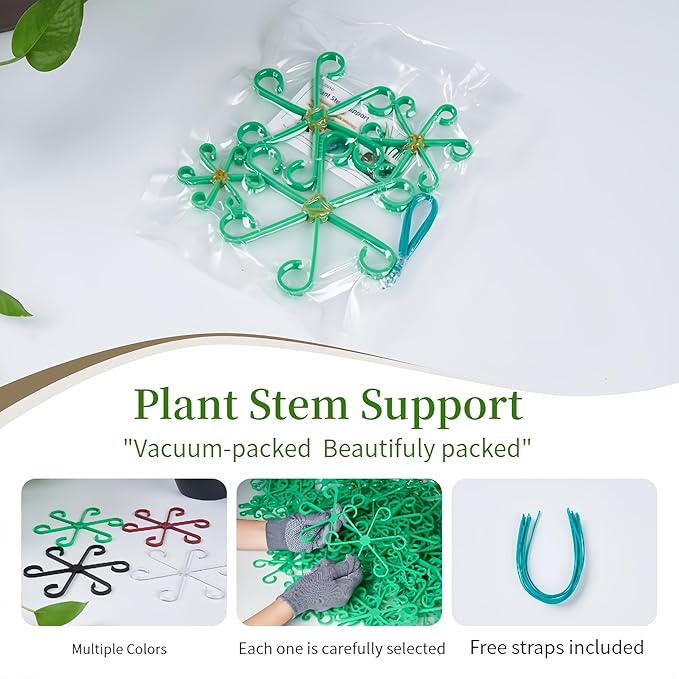 8/16/32PCS Plant Stem Support,4 Sizes Set,Plastic Stems Holder for Indoor Plants, Reusable Stem stabilizer,Keeps Potted Houseplants Growing Straight (8, Green)