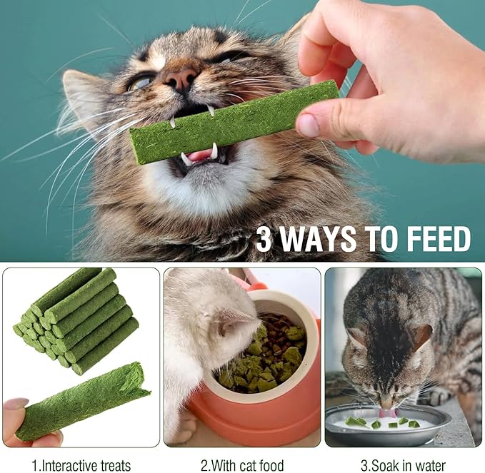 PawsGear 120g/4.23oz Cat Grass Teething Stick Hairballs,Chew Sticks for Cats,Catnip Toys Sticks Indoor Kitten Chew Stick (Green)