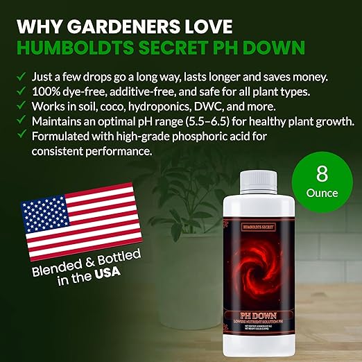 Humboldts Secret pH Down for Plants | Liquid pH Adjuster and Balancer for Soil Coco Hydroponics | Concentrated Phosphoric Acid Solution Supporting Nutrient Uptake and Strong Growth | 8 Ounce