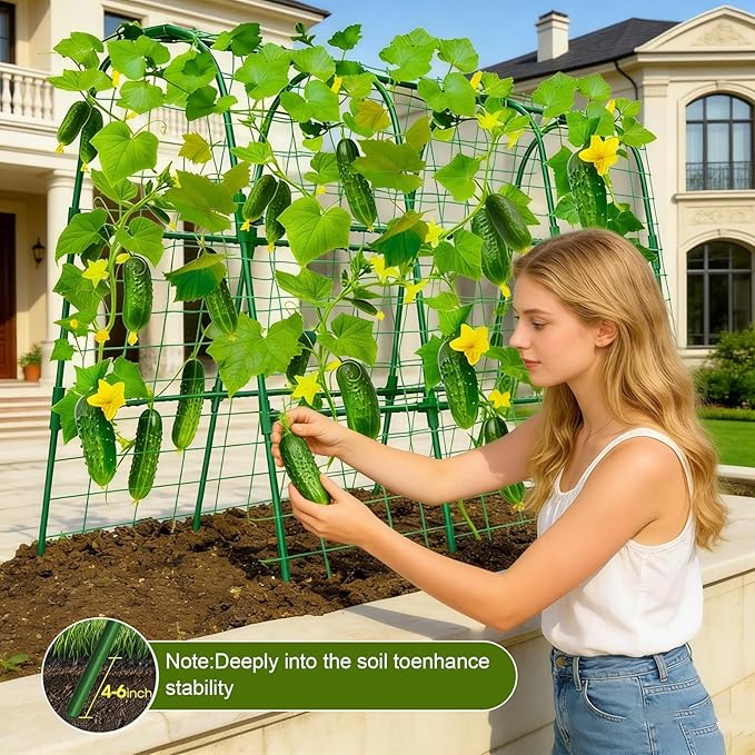 Cucumber Trellis for Raised Bed,U-Shape Garden Trellis for Climbing Plants Outdoor, Metal Arch Vegetables Trellis, Plant Support for Vine (Green, 47.2x47.2 X21.6)