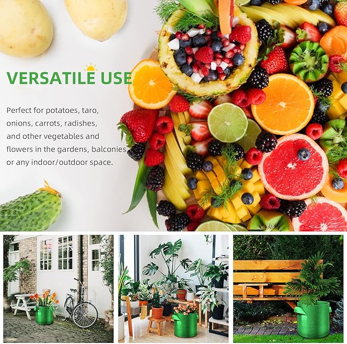 12 Pack 20 Gallon Plant Grow Bags, Thickened Nonwoven Fabric Pots with Handles, Vegetable Planter Bags Containers, Cloth Planters for Garden Vegetable/Flower/Plant/Fruits Outdoor (Green)