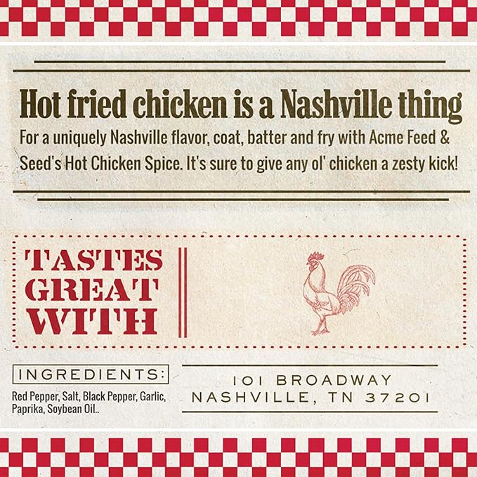 Acme Feed & Seed Nashville Hot Chicken Rub – 12 oz Tin – Authentic Spicy Southern Seasoning Blend – Gourmet Rub for Fried Chicken, Wings, BBQ, Grilling, Smoking & Home Cooking