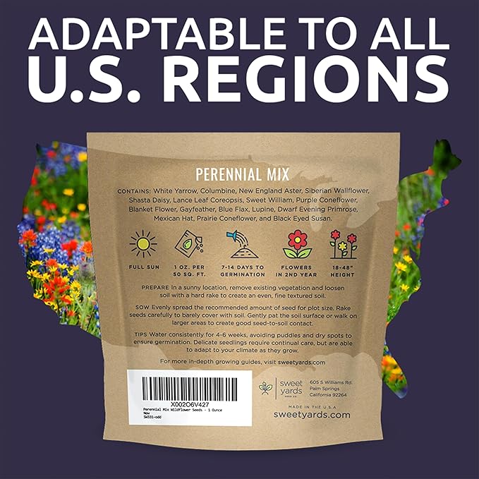 Perennial Wildflower Seeds Mixture - Bulk 1 Ounce Packet - Over 15,000 Pure Live Seed - Open Pollinated and Non GMO…