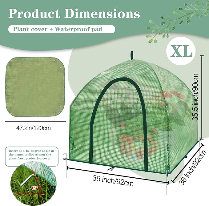 Portable Plant Cover Tent with Waterproof Base for Garden Indoor/Outdoor Tabletop Mini Greenhouse for Seed Starting Humidity Small Plants, Plant Protection from Animal for Raised Bed (XL - PE - 1PCS)