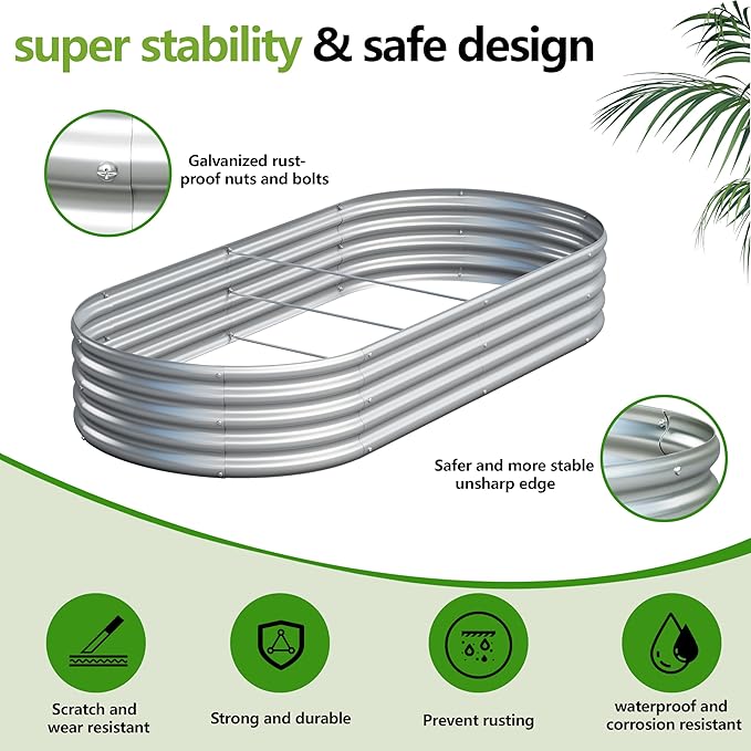 Easllre 2PCS 6x3x1ft Galvanized Metal Raised Garden Bed Kit,Outdoor Planter Box Vegetables,Flowers,Herbs Durable Rust-Resistant Patio Gardening Beds