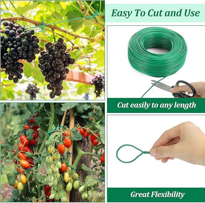 Zhengmy 500Ft/153m Green Garden Wire, Sturdy Plant Ties with Wire Cutter, Twist Garden Ties Gardening Supplies 2.5 mm Diameter for Supporting Climbing Plants Office Organization and Decoration Binding