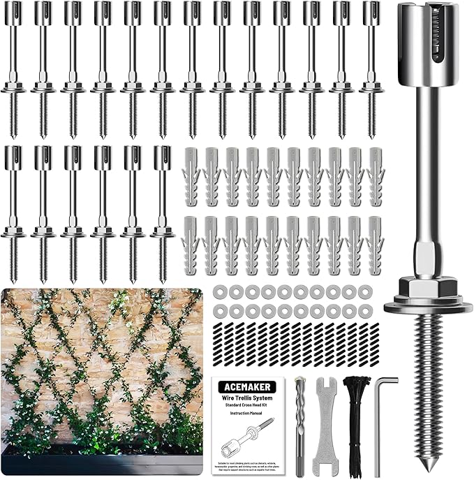Wire Trellis for Climbing Plants Outdoor, 20-Set Wall Trellis Kit for 5/64"(2mm) Wire Ropes, T316 Espalier System for Fence and Garden DIY Projects (Hubs Only, Without Cable)