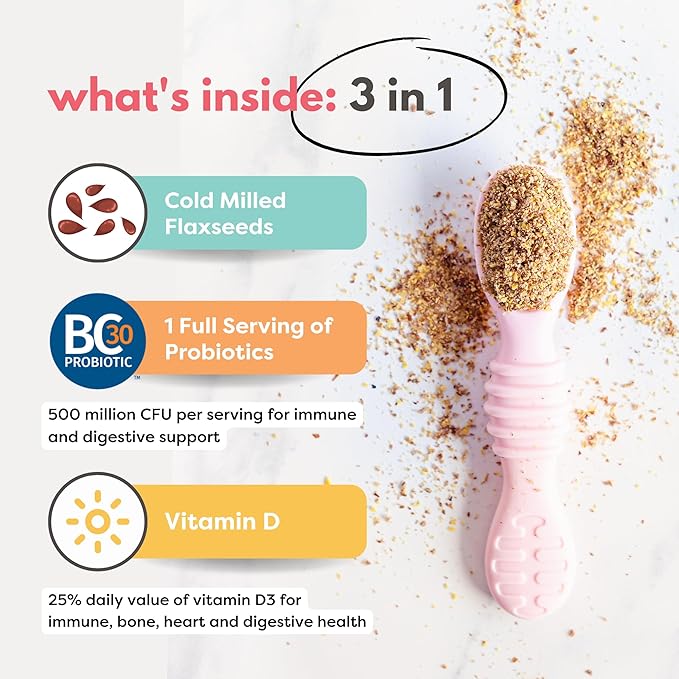 Tiny Sprouts Organic Milled Flaxseeds, Chia Seeds & Hemp Hearts + Probiotics + Vitamin D3 | Superfood Nutrition Booster Trio for Brain, Gut & Body Health for Picky Kids | Omega-3, Protein, Fiber, Iron, Calcium, Zinc | Gluten-Free, Plant-Based Superseed...