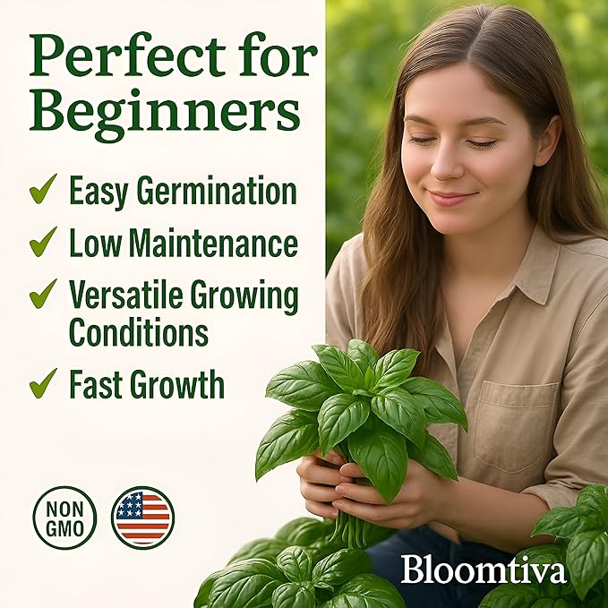2000 Basil Seeds for Planting - Italian Large Leaf, Non-GMO and Heirloom Herbs Seeds for Planting, USA Grown Tulsi Basil, Great for Indoor or Outdoor Growing (Ocimum basilicum)