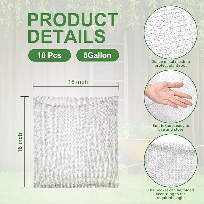 Foyego 10 Pcs 5 Gallon Root Guard Baskets for Plants, Underground Stainless Steel Wire Mesh Cages Gopher and Vole Wire Basket Protect The Roots of Large Plants