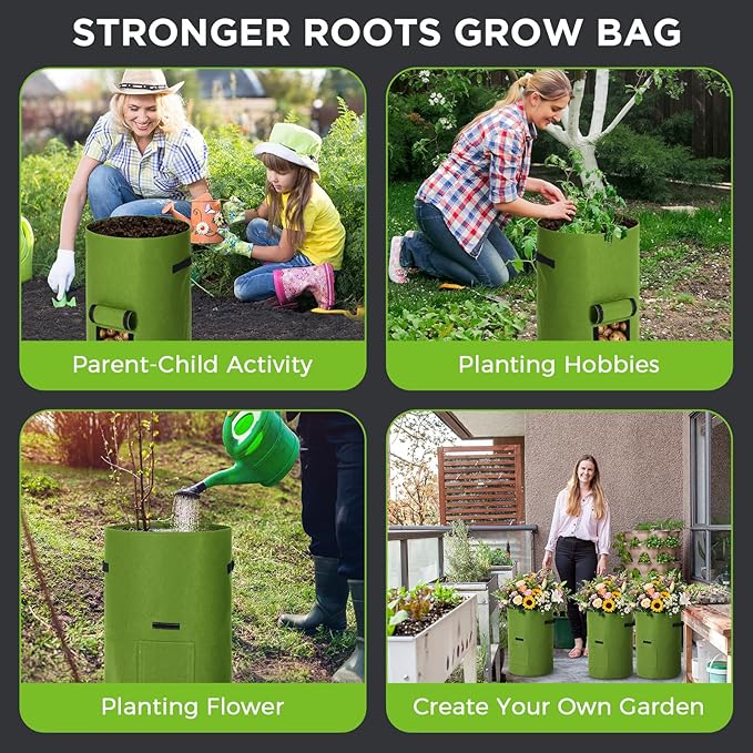 Yoojahow 2 Pack 30 Gallon Potato Grow Bags with Harvest Window, Durable Garden Planter Bags with Handles for Potatoes, Tomatoes, and Vegetables - Indoor & Outdoor Gardening Supplies (Green)
