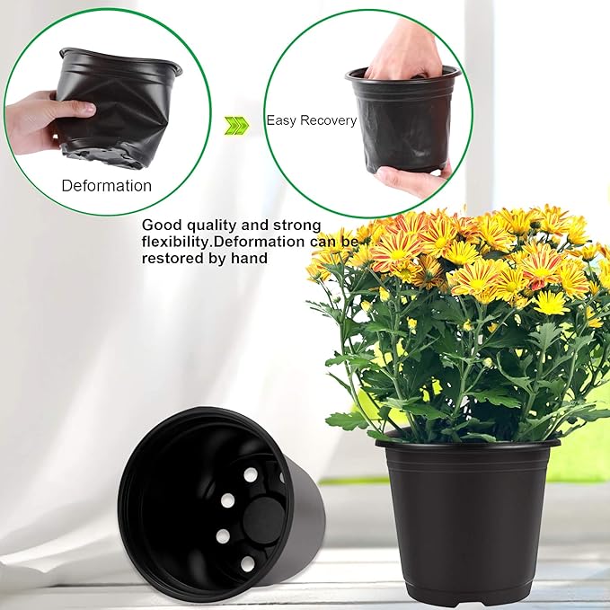 Augshy 75 Pcs 0.5 Gallon Black Plastic Plant Nursery Garden Pots 6 Inches Seed Starting Pots Containers with 100 Labels