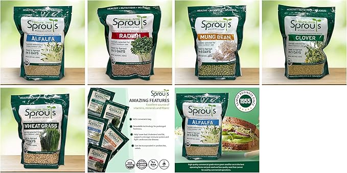 Nature Jims Sprouts Clover Seeds –Organic Non-GMO Sprouting Seeds for Fresh, Nutrient-Rich Seed, Packed with Vitamins, Minerals & Fiber, Ideal for Growing Sprouts and Clover Seed, Reseable Bag, 16 oz