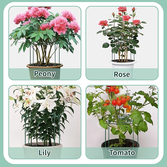 4 Sets Peony Support Cage,12"Diax24"High Heavy Duty Metal Plant Support,Grow Through Hoops Grids with 4 Thickened 4mm Legs,Strong Support Brace for Heavy Blossoms,Flower Support Ring for Peonies,Rose