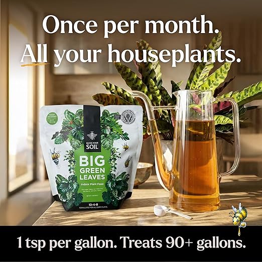 Big Green Leaves Indoor Plant Food – 4X Concentrated Houseplant Fertilizer with Sea Kelp – Makes 90 Gallons – Fast-Acting Mineral Formula, Made in USA (1 lb)