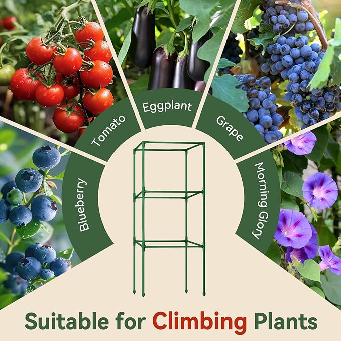 Halatool Heavy Duty Tomato Cages for Garden, 45 Inch Metal Square Tomatoes Cage,Adjustable Folding Tomato Trellis for Climbing Plants Vegetables Flowers Fruits,2 Pack
