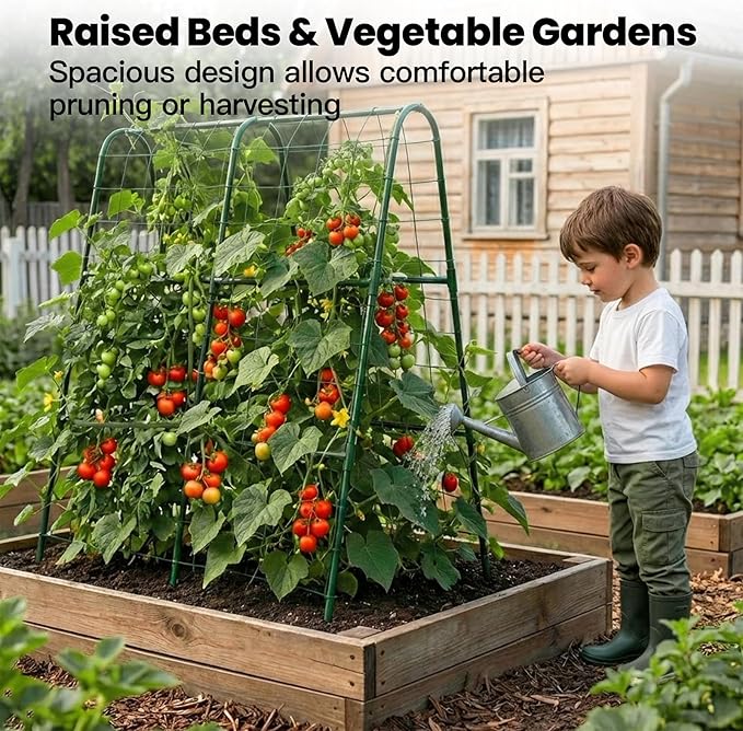 Cucumber Trellis for Raised Bed, Garden Trellis for Climbing Plants Outdoor, Metal Arch Trellis U-Shape Vegetables Support for Tomotoes Grape Vines Beans Peas (Green, 31.5" L x 24" W x 48" H)
