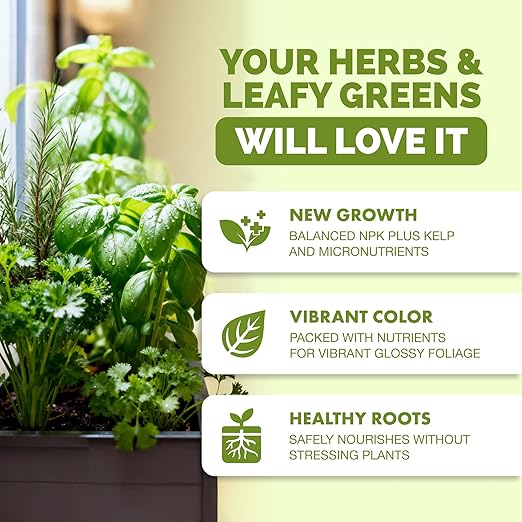 Herb Plant Food for All Edible Herbs, Leafy Greens and Veggies, Liquid Houseplant Fertilizer, 32 oz (1 Quart)