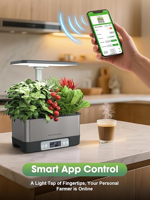 Homeleafy Hydroponics Growing System Kit, 8 Pods Smart Indoor Herb Garden with WiFi App Control, Seeds Pod Kit,LED Grow Light,Stainless Steel Herbs Planter for Lettuce,Basil,Gardening Gifts